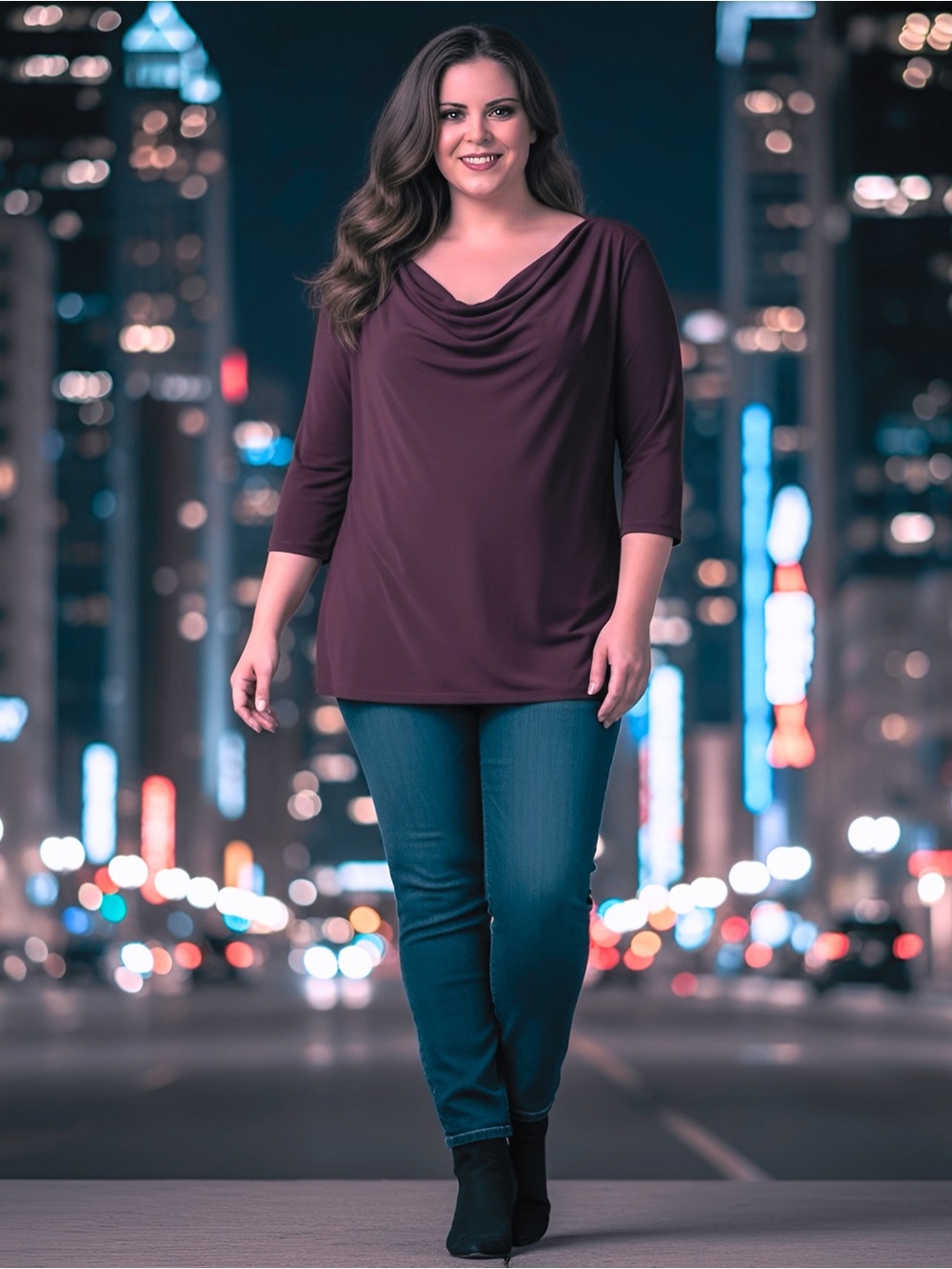 The Roz & Ali Women's Cowl Neck Purple Top in size 3XL